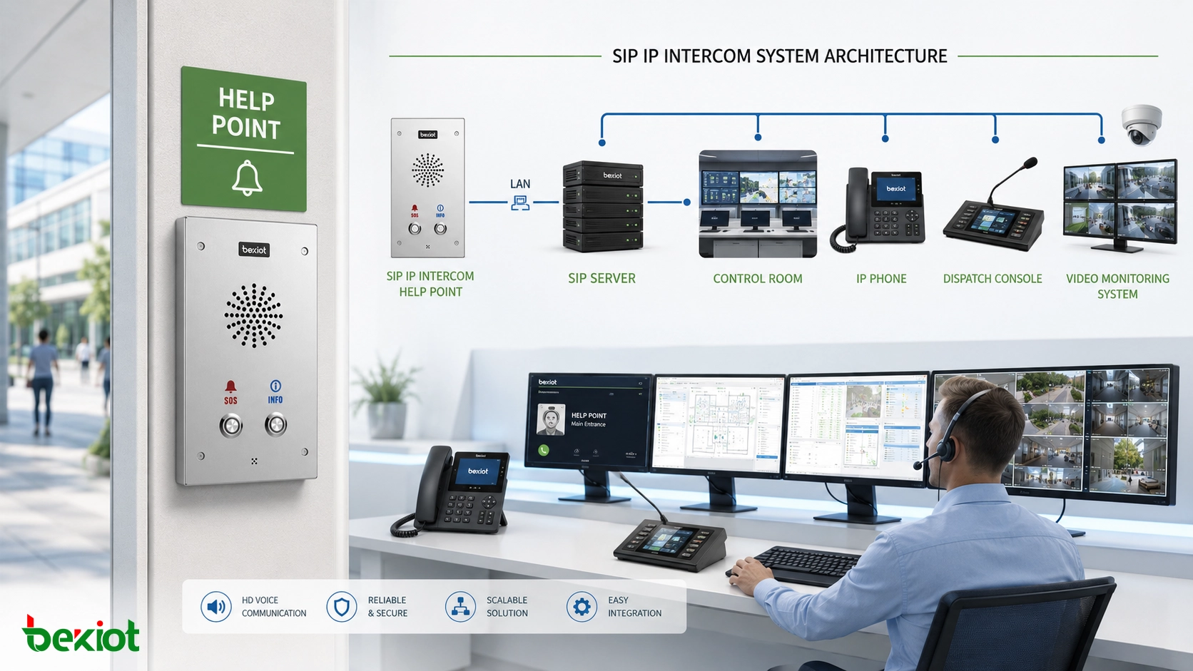 SIP IP intercom help point connecting fixed call terminal SIP server control room IP phone dispatch console and video monitoring system