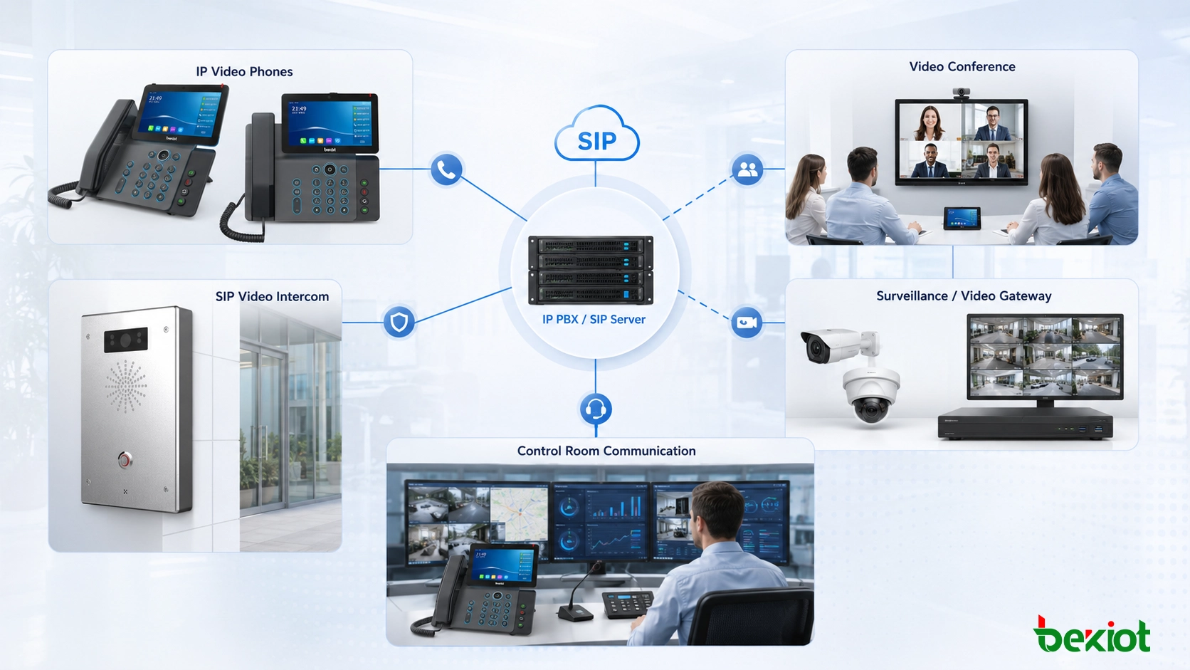IP PBX video linkage showing non video IP phone bound with surveillance camera and automatic video pop up during a call event