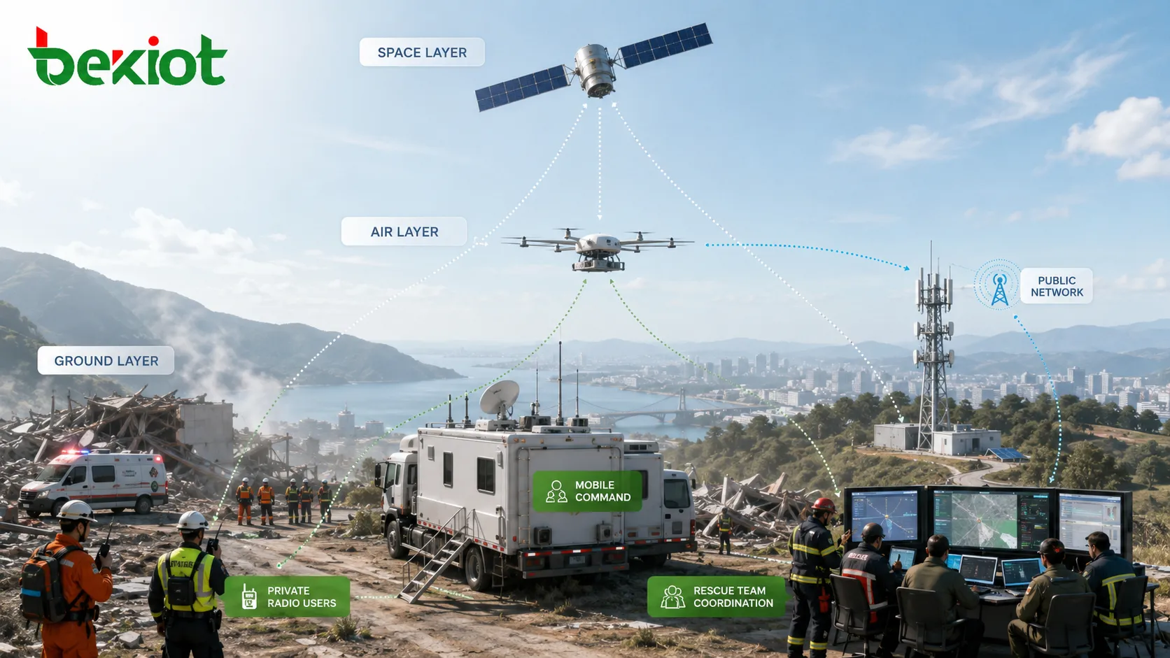 Space-Air-Ground Emergency Communication: Network Layers, Technologies, and Solution Planning