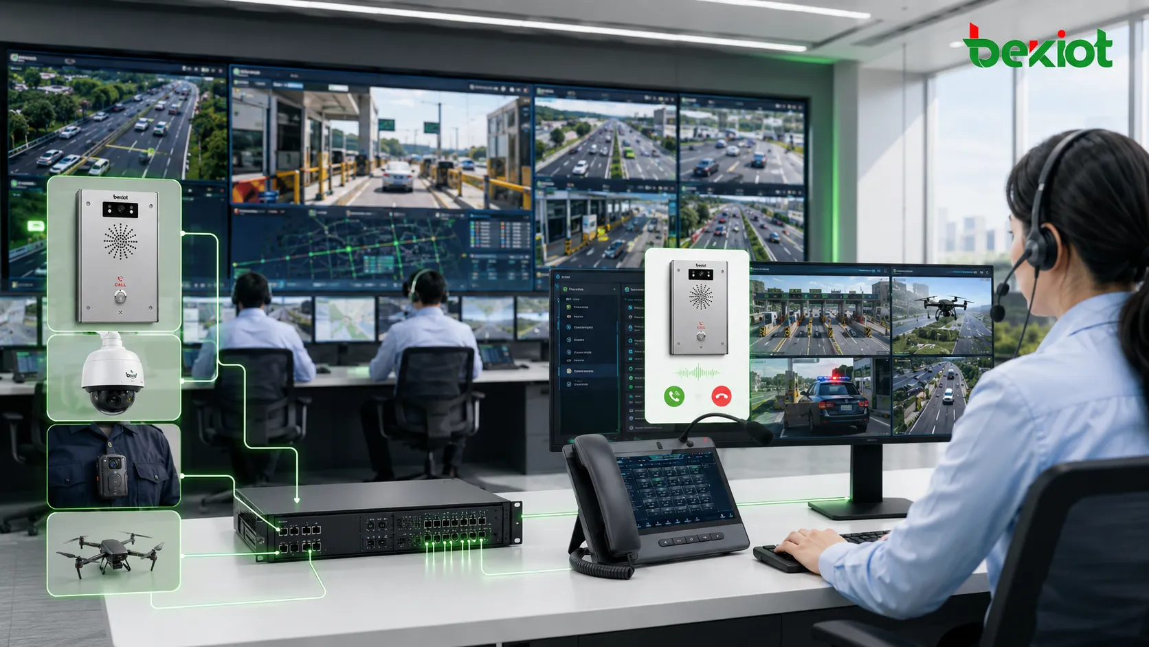 Highway command center integrating SIP intercom calls toll lane cameras mobile video sources and video access gateway for unified response