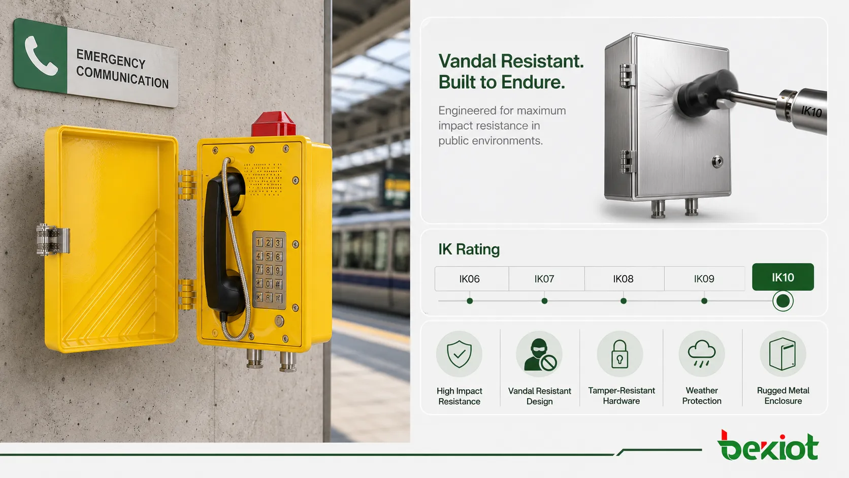 IK impact rating concept for vandal resistant equipment showing test hammer metal enclosure and protection level comparison