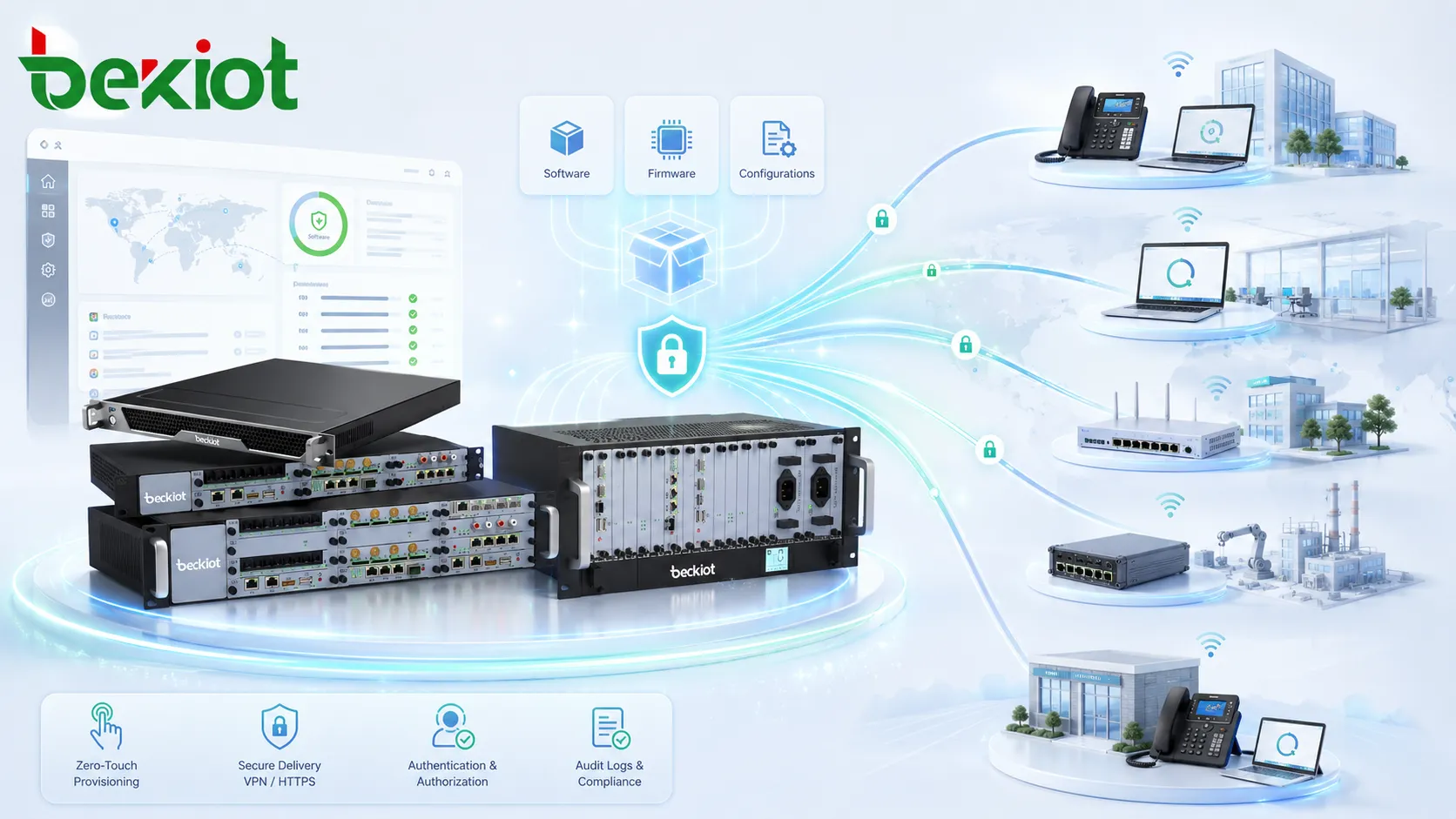 Remote deployment platform delivering software and configuration updates to distributed enterprise devices