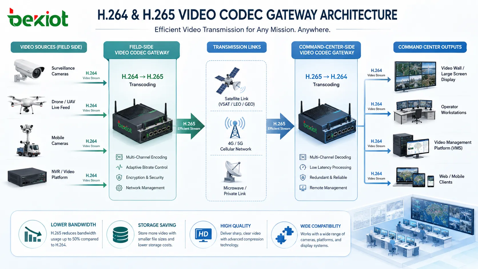 H.264 vs H.265: Optimal Codec Strategy & Transcoding Gateway for Emergency Video Transmission