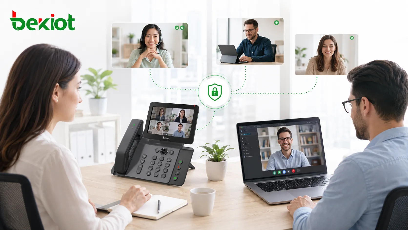 Enterprise employees joining secure audio conferences from desk phones and softphones