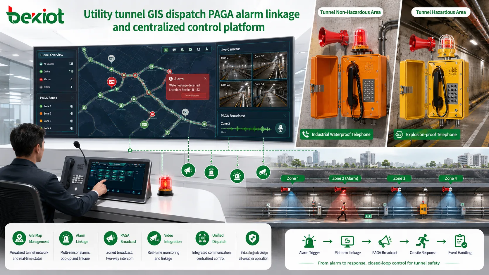 Utility tunnel GIS dispatch PAGA alarm linkage and centralized control platform