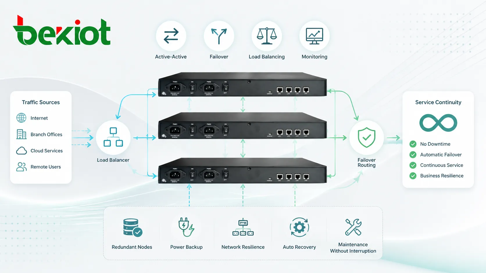 High availability cluster with active active nodes failover routing and load balancing for enterprise services