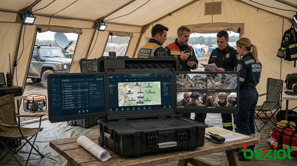 Portable emergency command equipment carried by rescue team for disaster site communication deployment