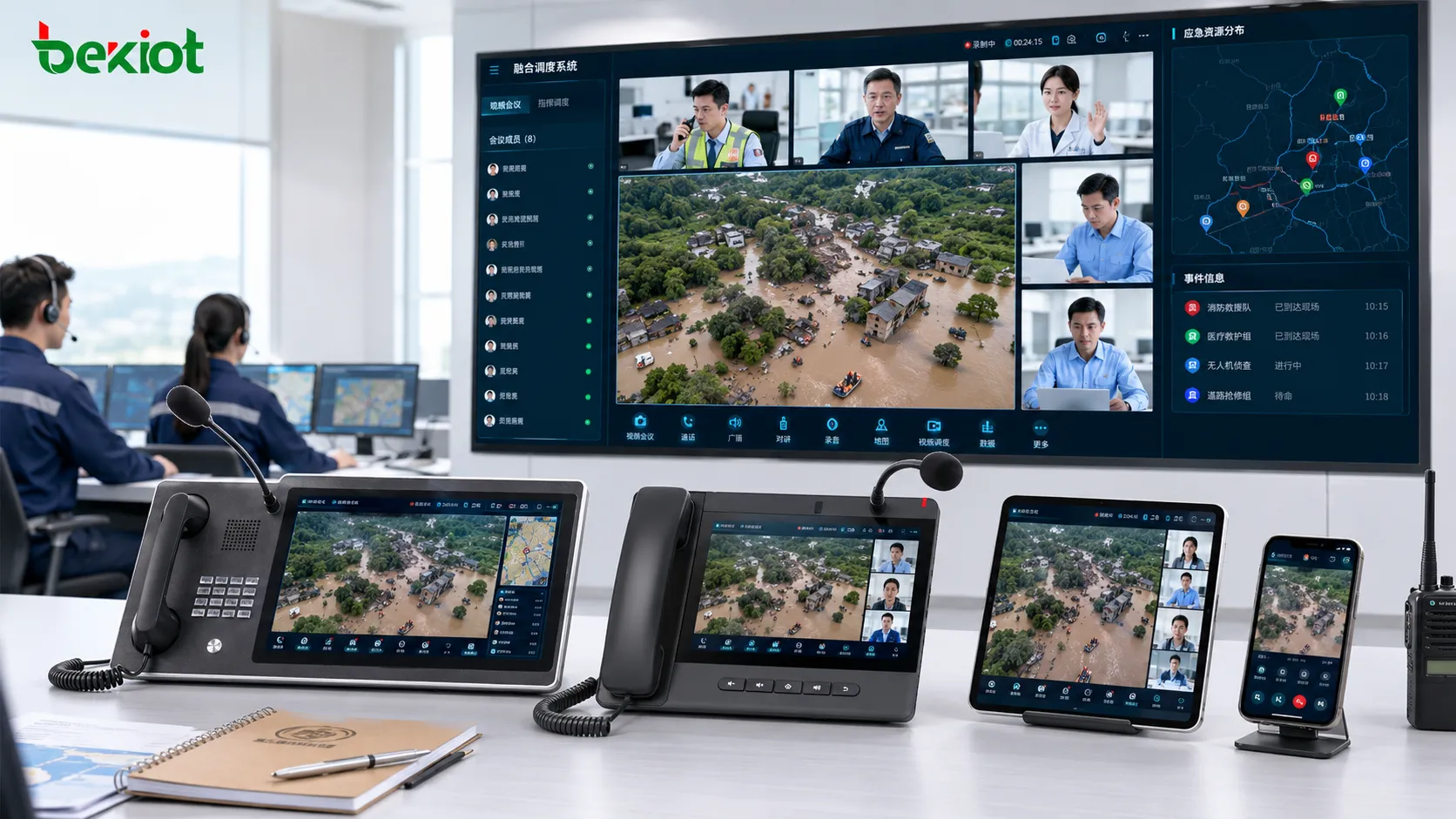 Drone video shared to video meeting smart terminal mobile app and visual desktop phone for remote decision making