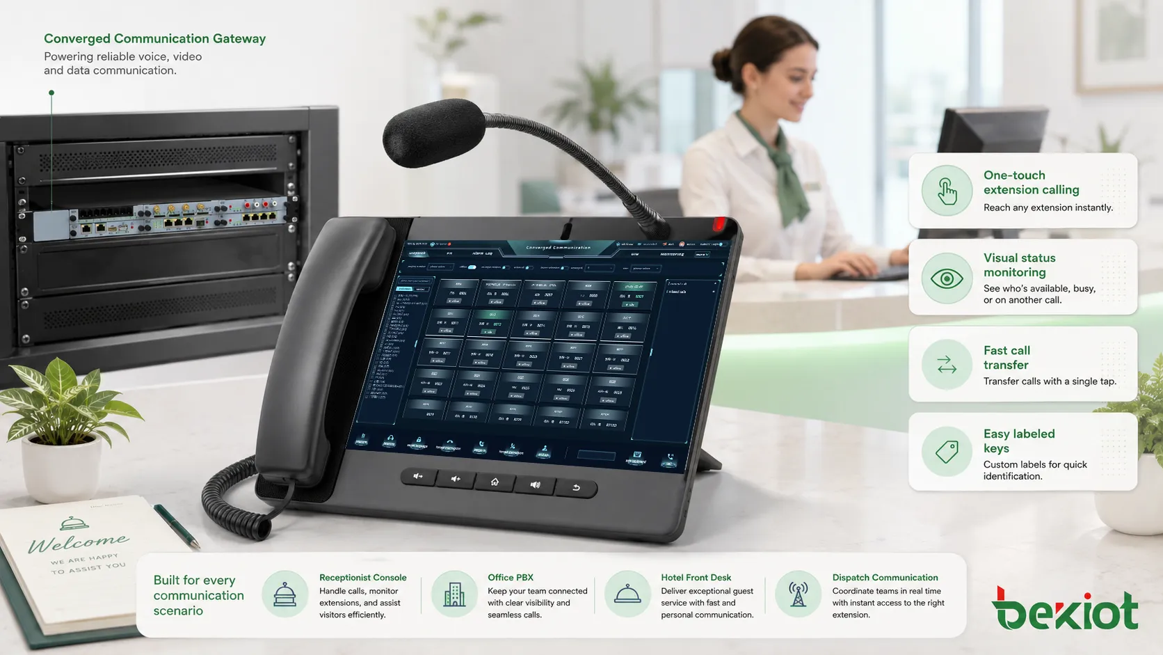DSS key applications in receptionist console office PBX hotel front desk and dispatch communication
