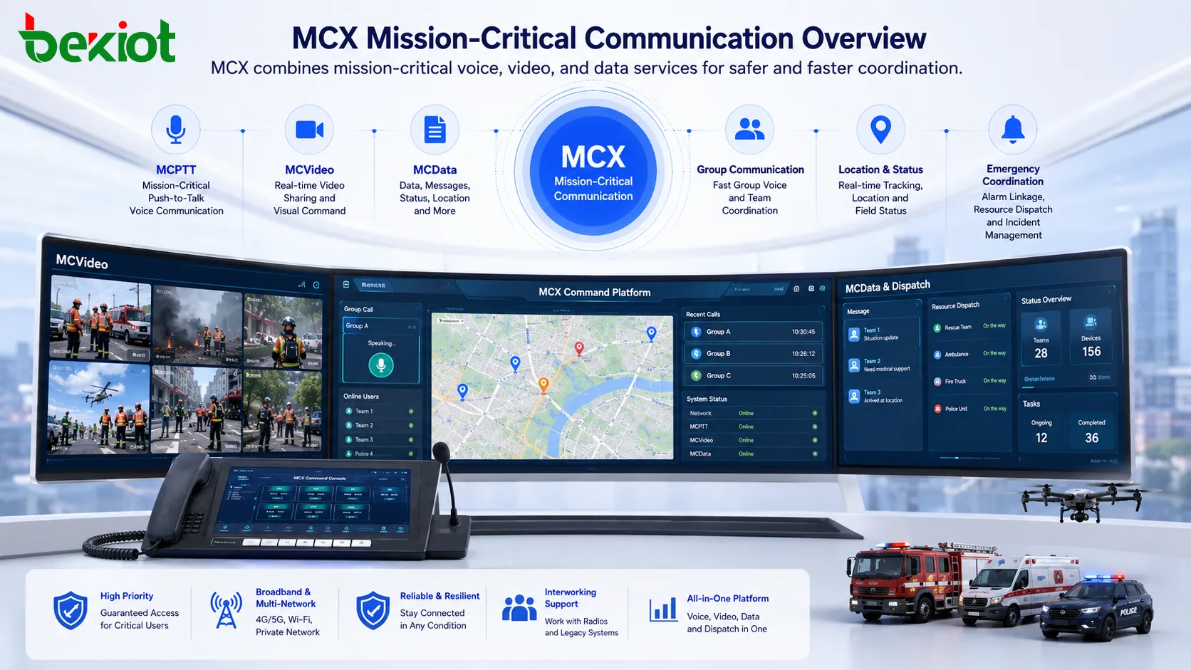 MCX video command platform integrating field video dispatch console GIS map and emergency communication