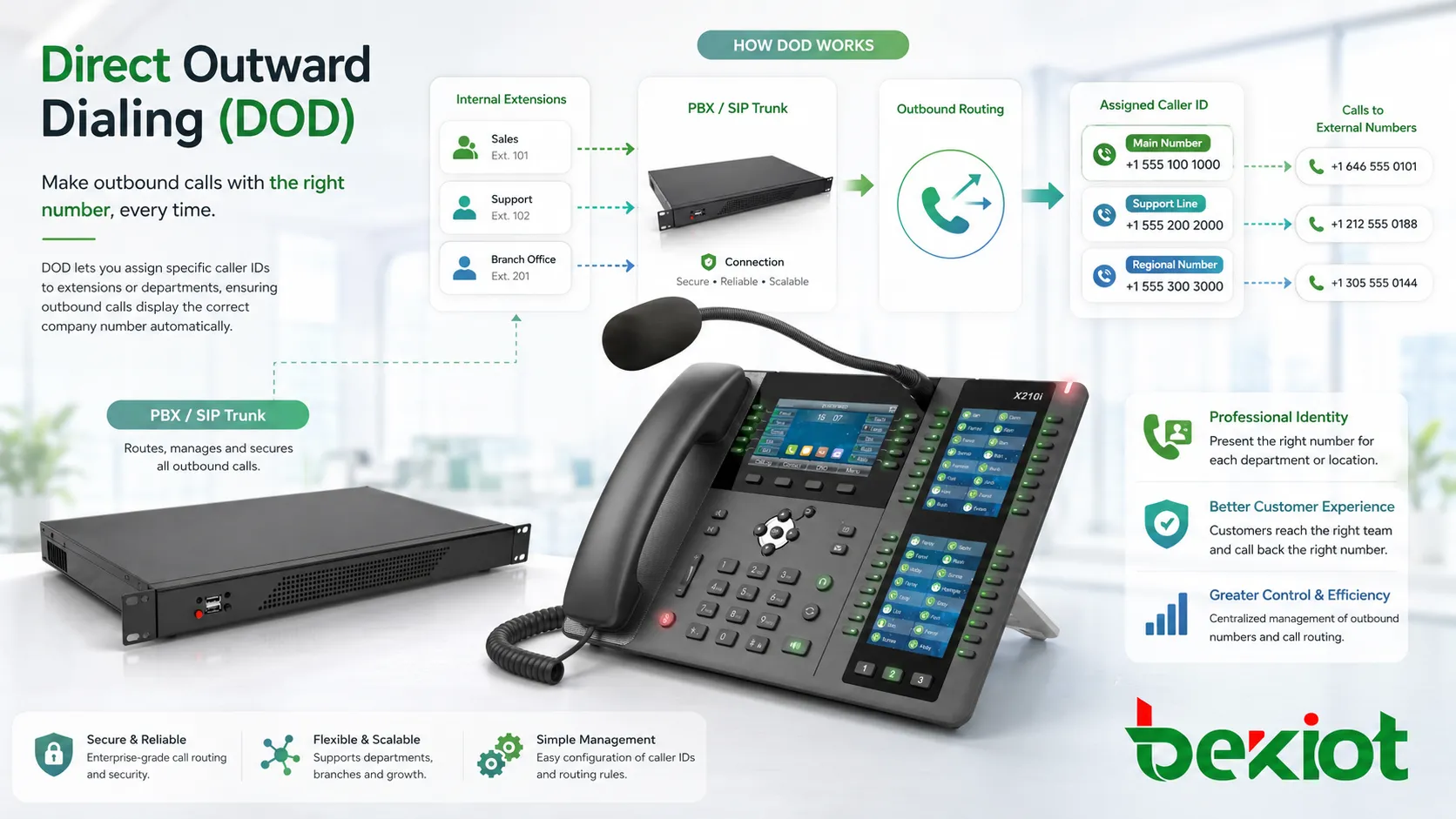 What are the key advantages of Direct Outward Dialing (DOD)?
