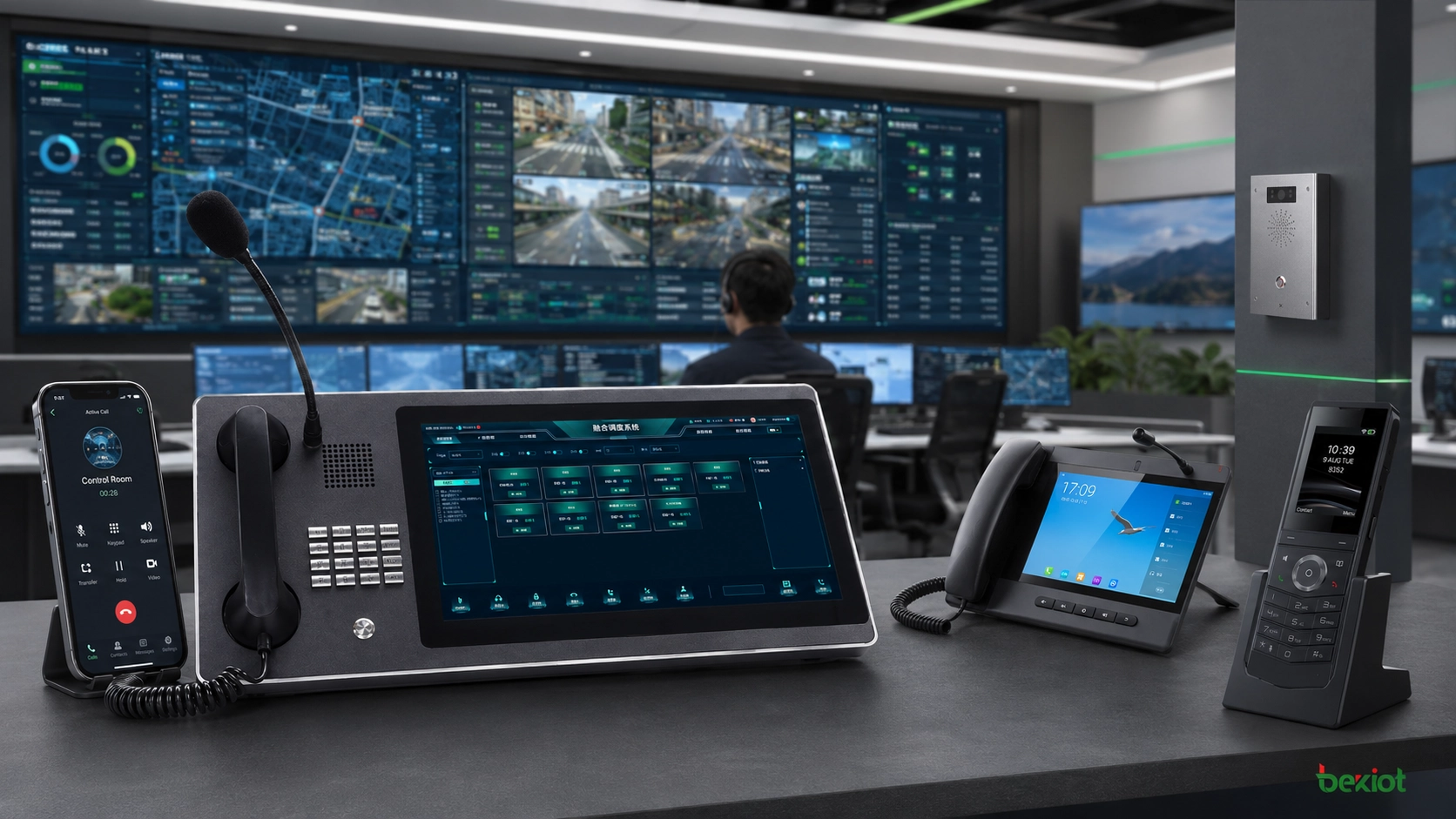Dispatch console with multi screen control mobile APP SIP phones and rugged terminals for audio video command center