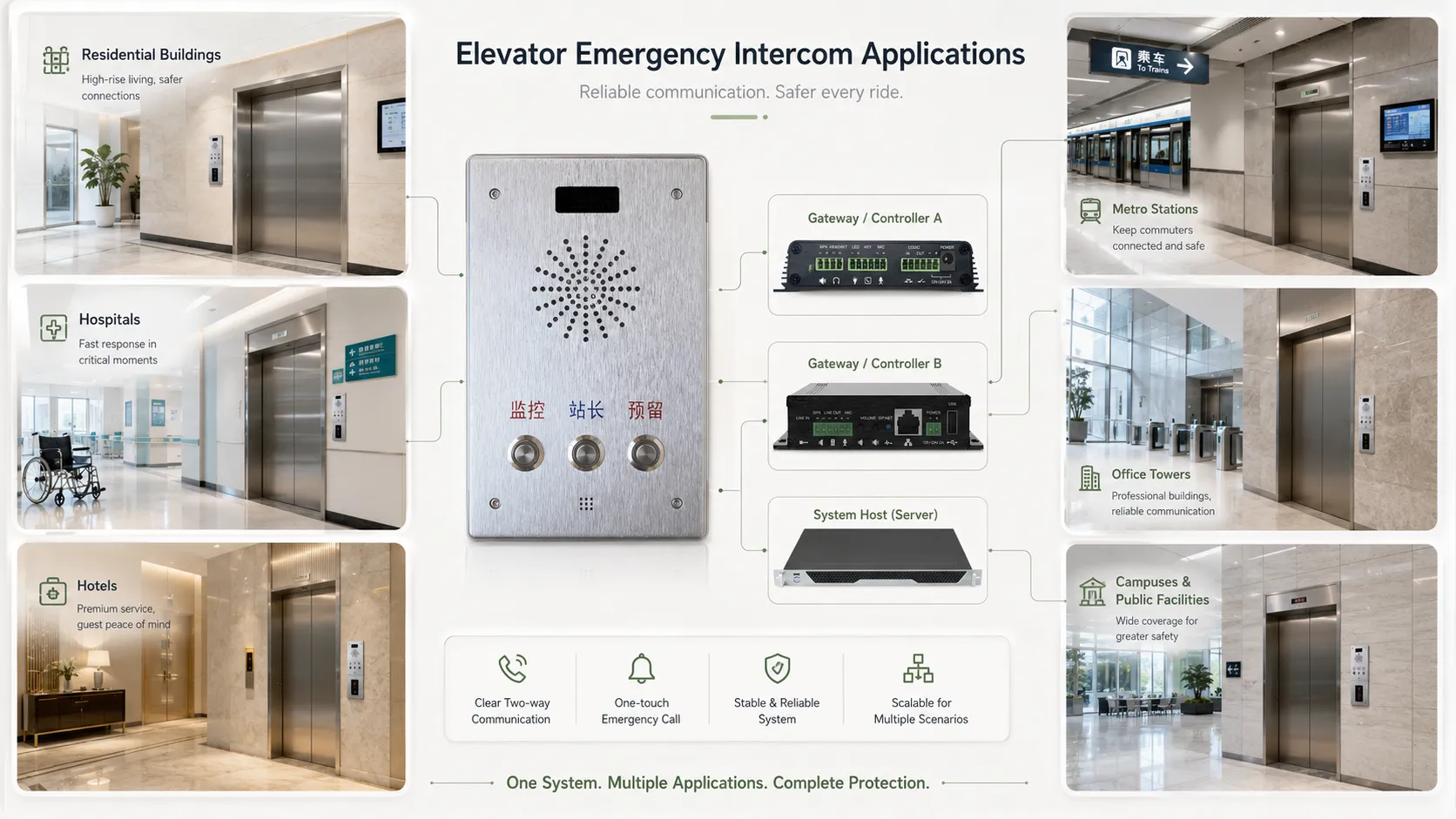 Elevator emergency intercom applications in residential building hospital hotel metro station and office tower