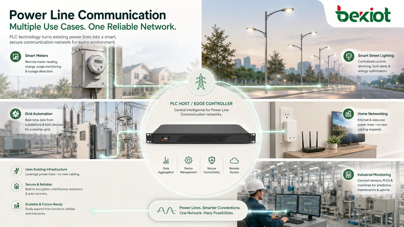 Power Line Communication use cases in smart meters street lighting grid automation home networking and industrial monitoring