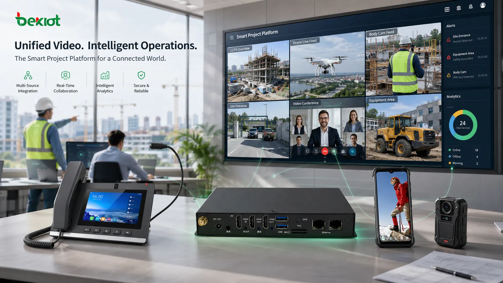 Video gateway integrating cameras drones body worn recorders video conferencing and smart project platform