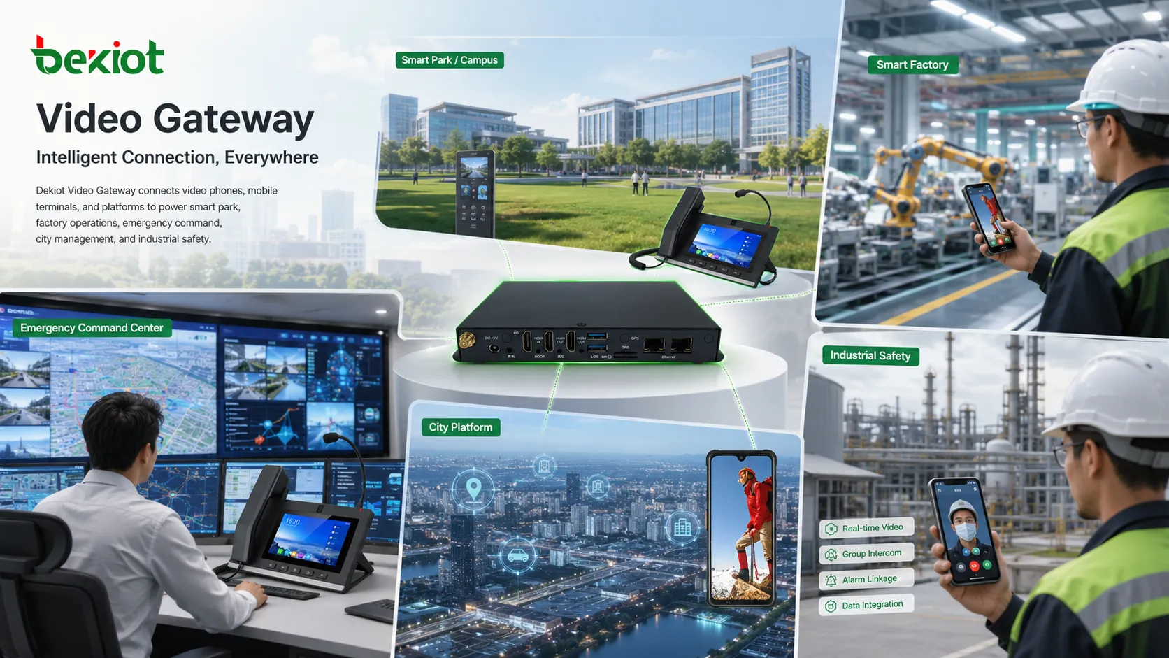 Video gateway applications in smart park factory emergency command center city platform and industrial safety system