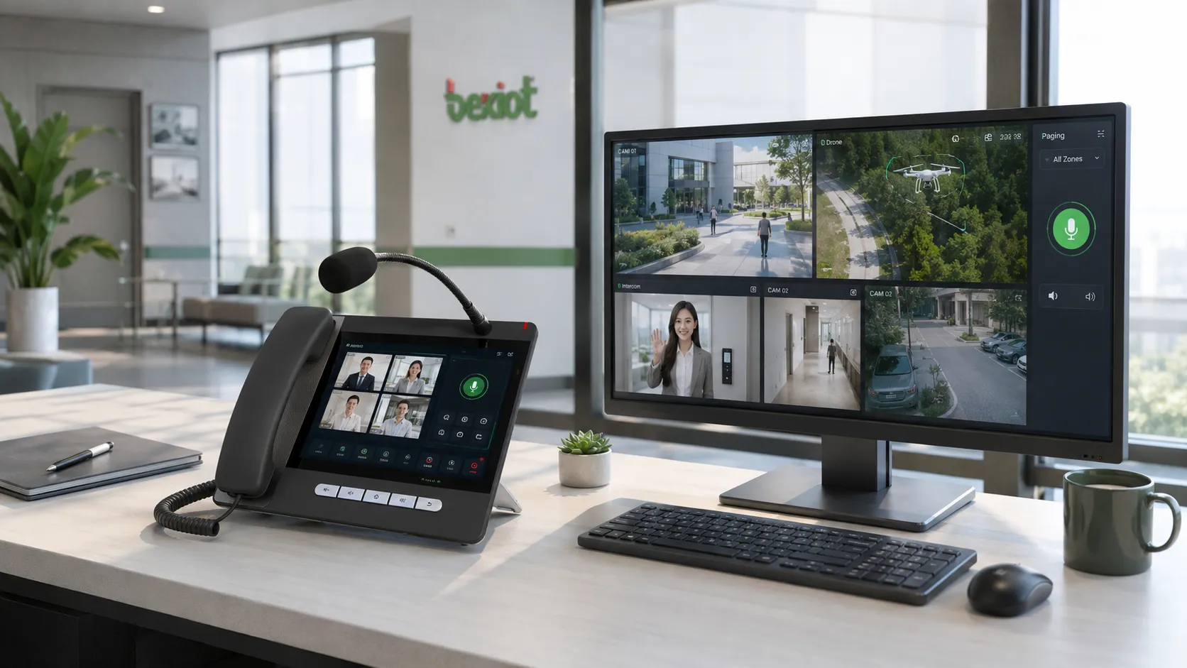 IP video phone used for meeting participation video surveillance viewing door intercom paging and drone stream monitoring