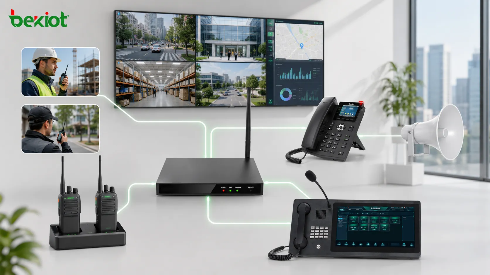 Trunked radio gateway connecting two way radios IP phones SIP systems broadcast and video command platform