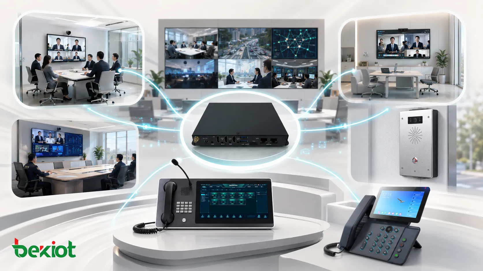Multi department command center connecting different video conferencing systems through a gateway