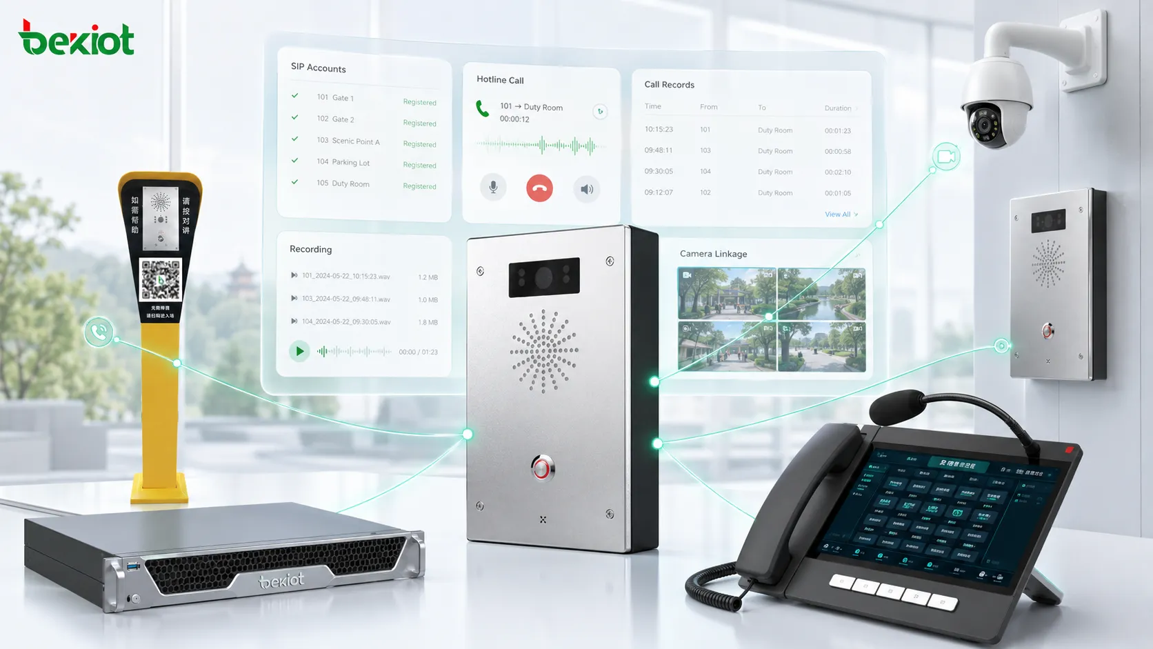 SIP server managing intercom registration hotline calling recording and camera linkage