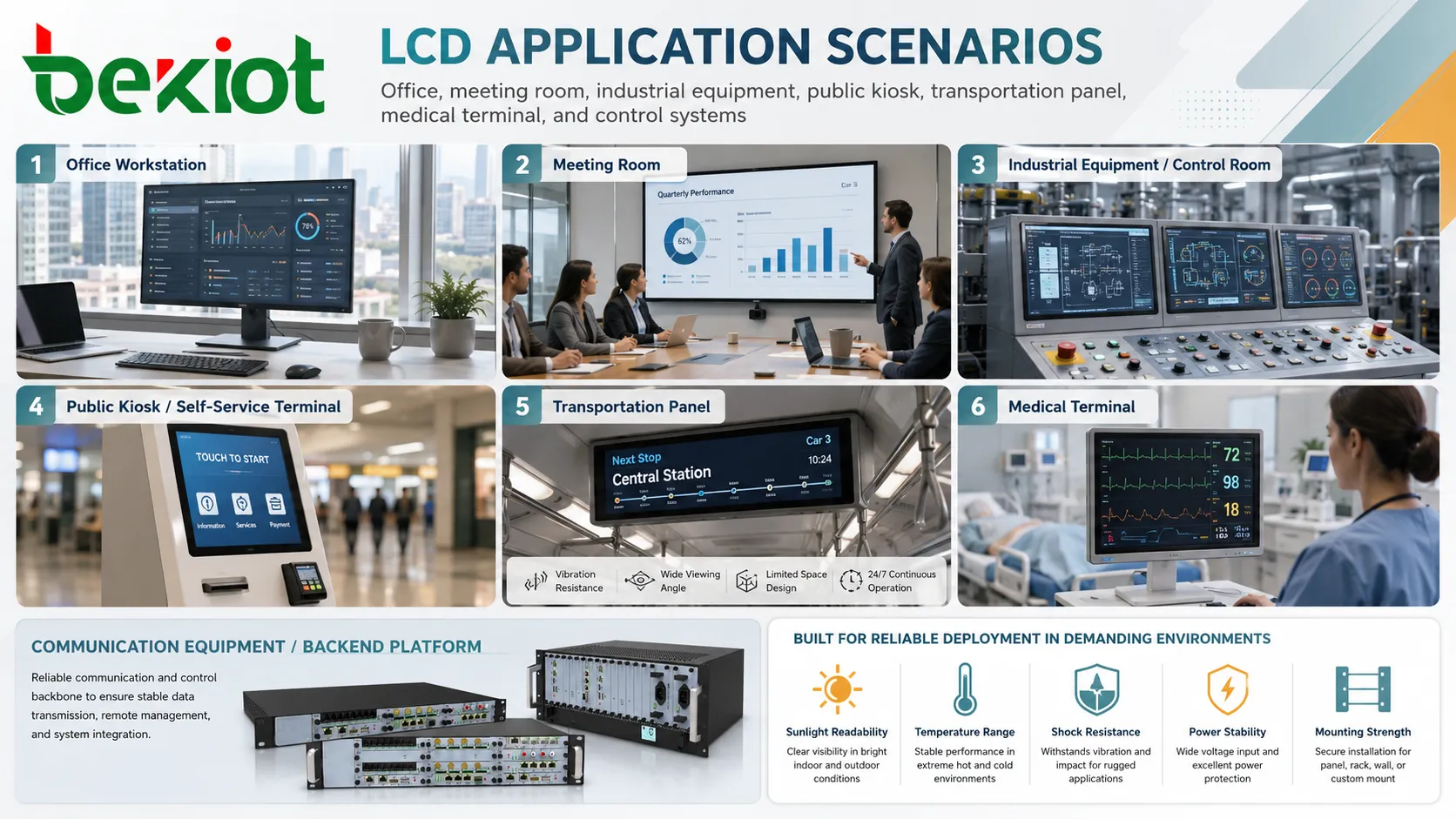 LCD applications in office meeting room industrial equipment public kiosk transportation panel and medical terminal