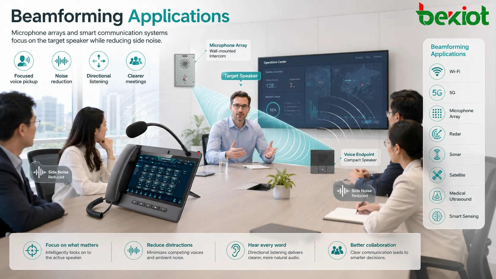 Beamforming applications in Wi-Fi 5G microphone array radar sonar satellite and medical ultrasound systems