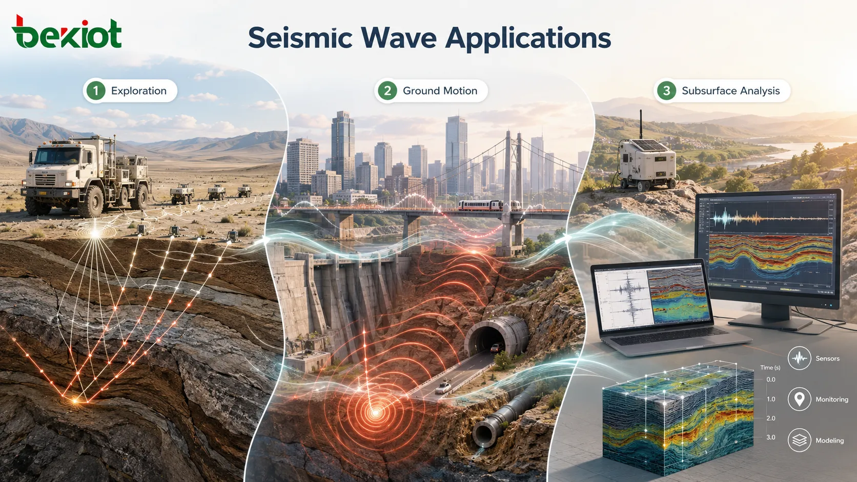 Wave equation used in seismic exploration earthquake ground motion structural vibration and underground layer analysis