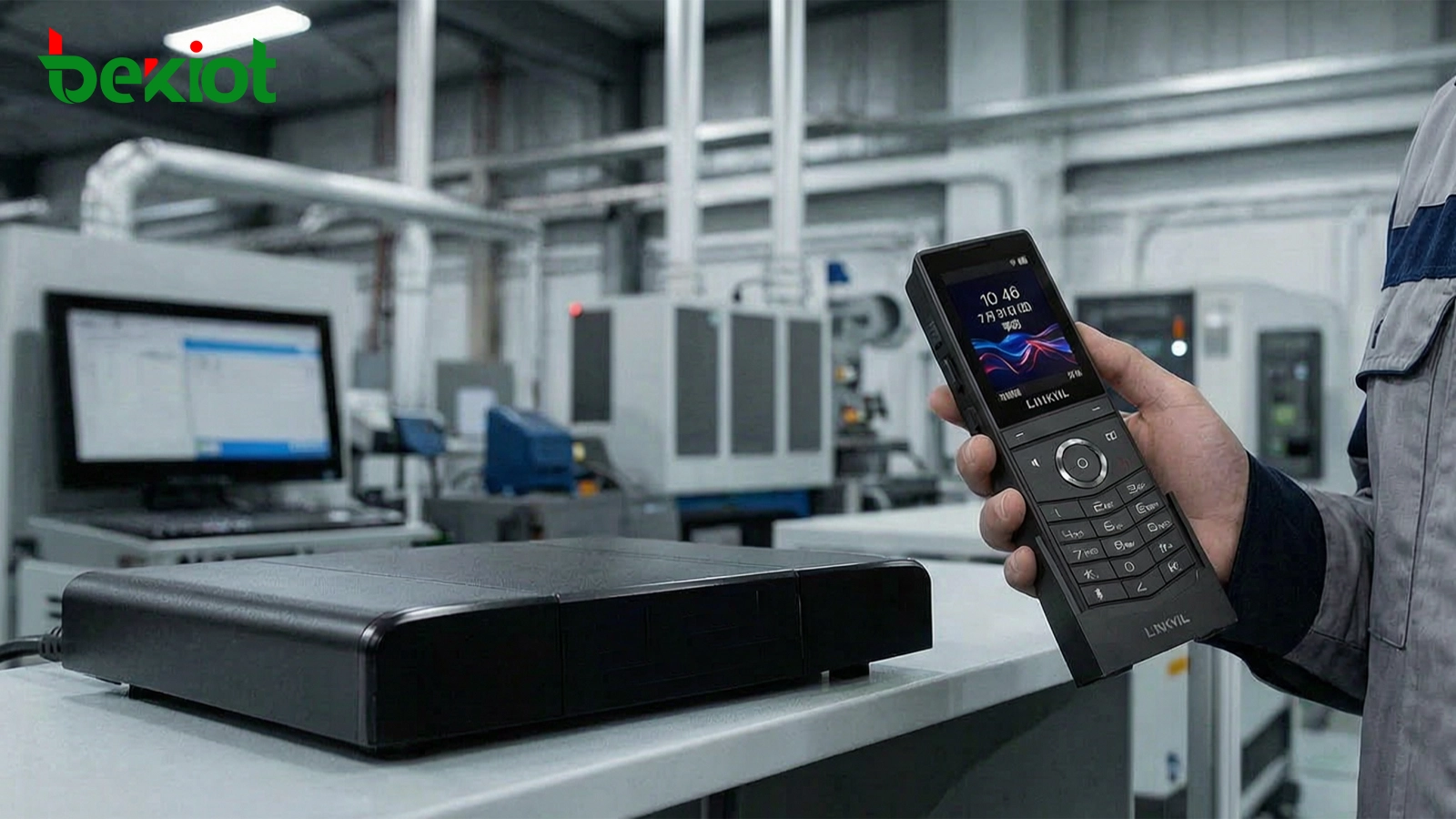mobile staff using a wireless SIP handset in an industrial workplace