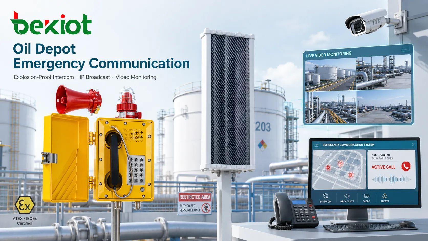 Oil depot explosion proof intercom help point IP broadcast horn and video monitoring used for emergency communication