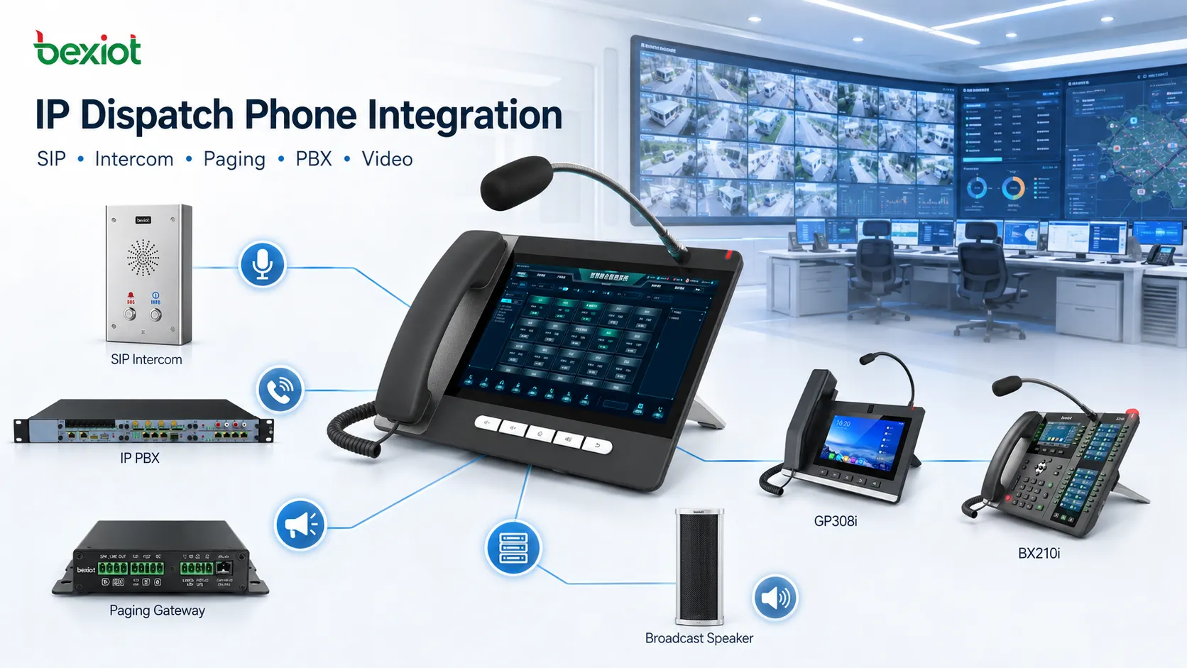 IP dispatch phone integrated with SIP intercom IP PBX paging gateway video terminal and security control room