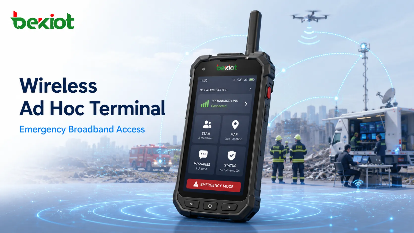 Wireless ad hoc single-person terminal for emergency broadband networking