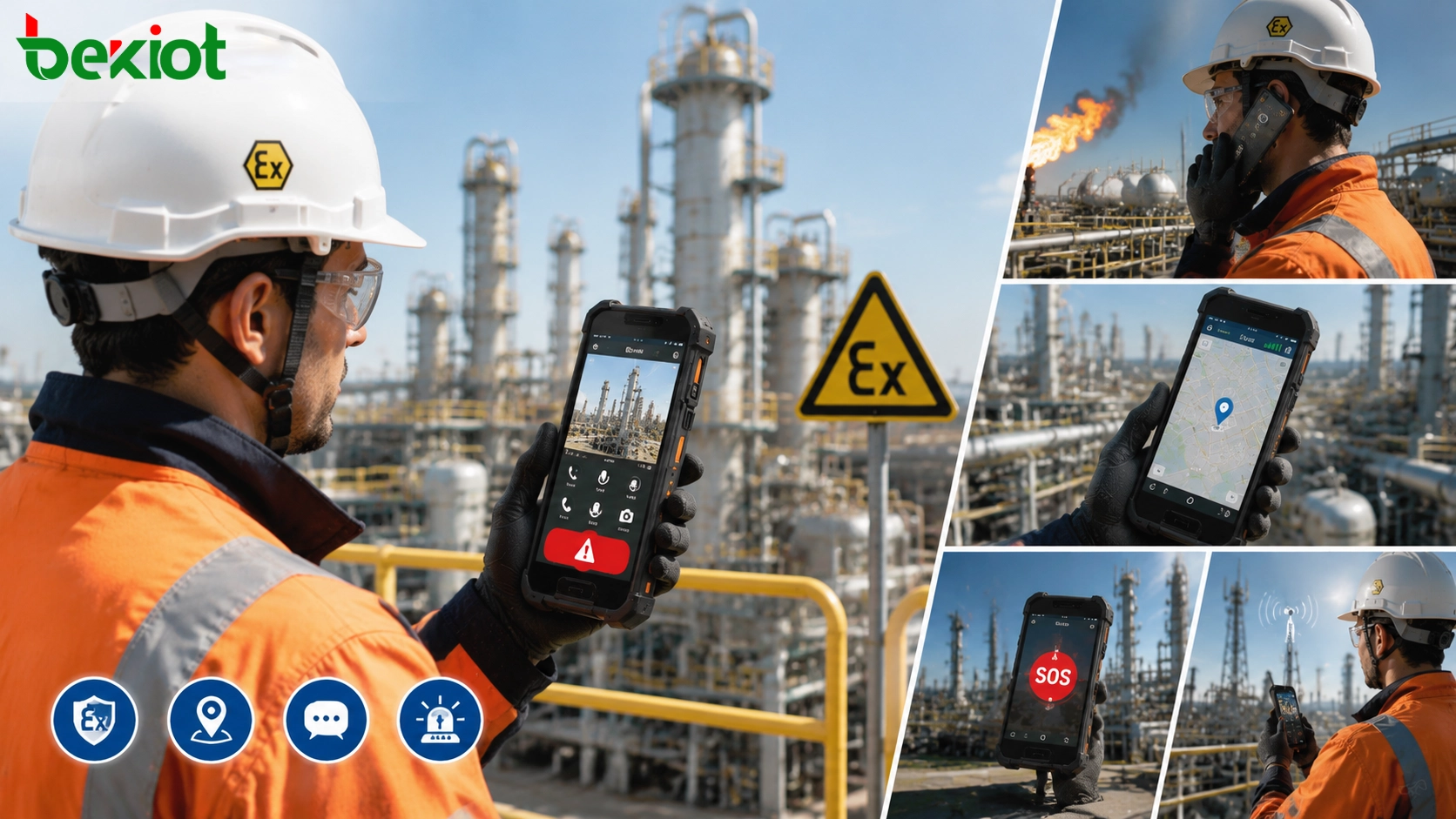 Explosion-proof rugged smartphone used for energy site inspection emergency reporting and field communication in hazardous environments