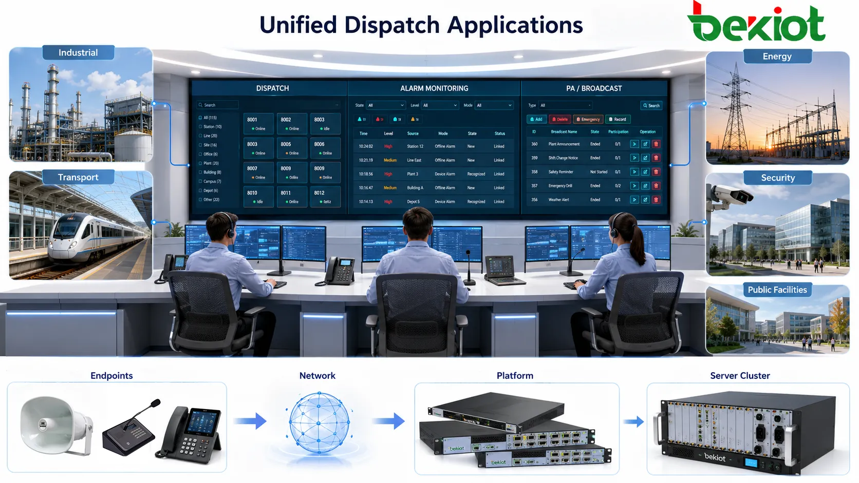 Control room applications across industrial facility transport network energy utility security center and public facility management