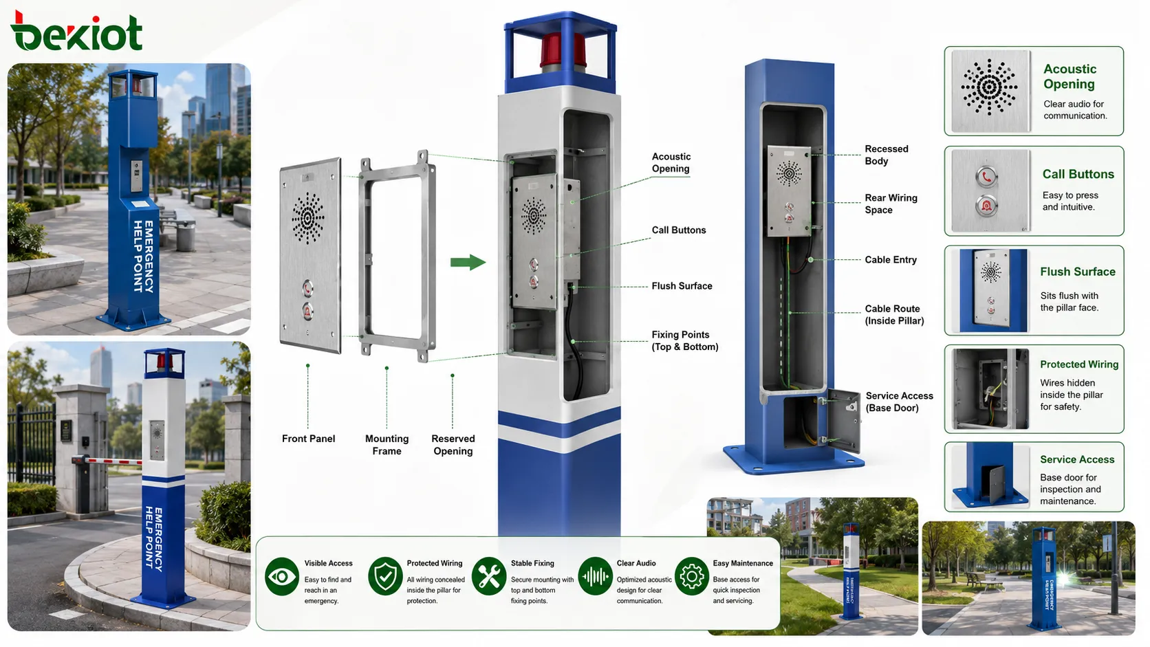 Embedded installation communication panel showing recessed intercom front plate hidden wiring wall opening speaker grille call button and maintenance access