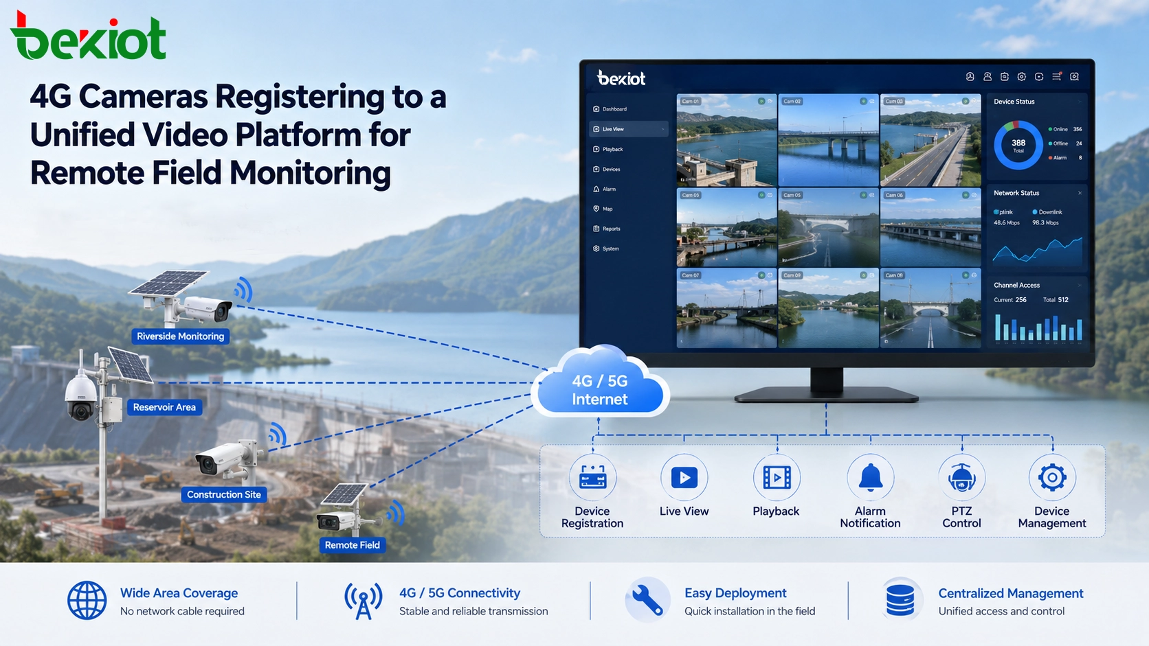 4G cameras registering to a unified video platform for remote field monitoring