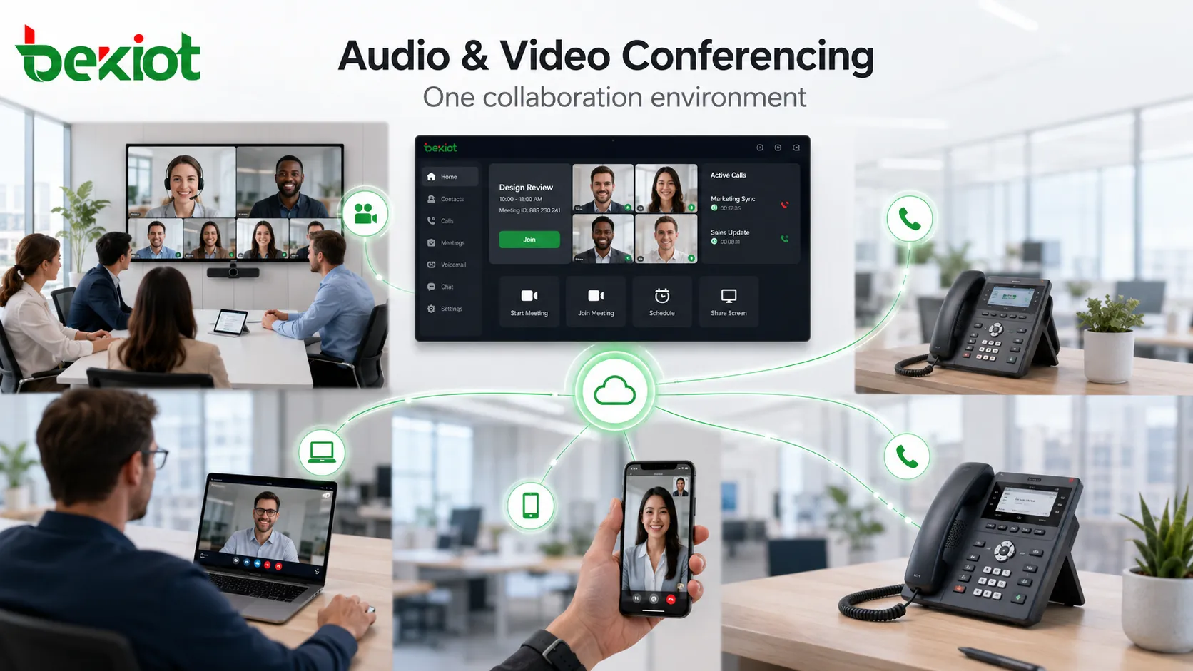 Audio conferencing integrated with video meeting rooms, SIP phones, mobile users, and enterprise communication platforms