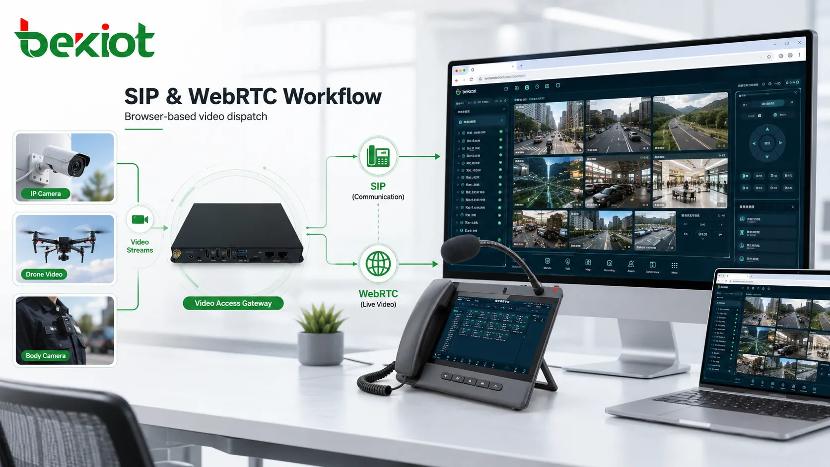 SIP and WebRTC workflow for bringing video streams into a browser-based converged communication platform