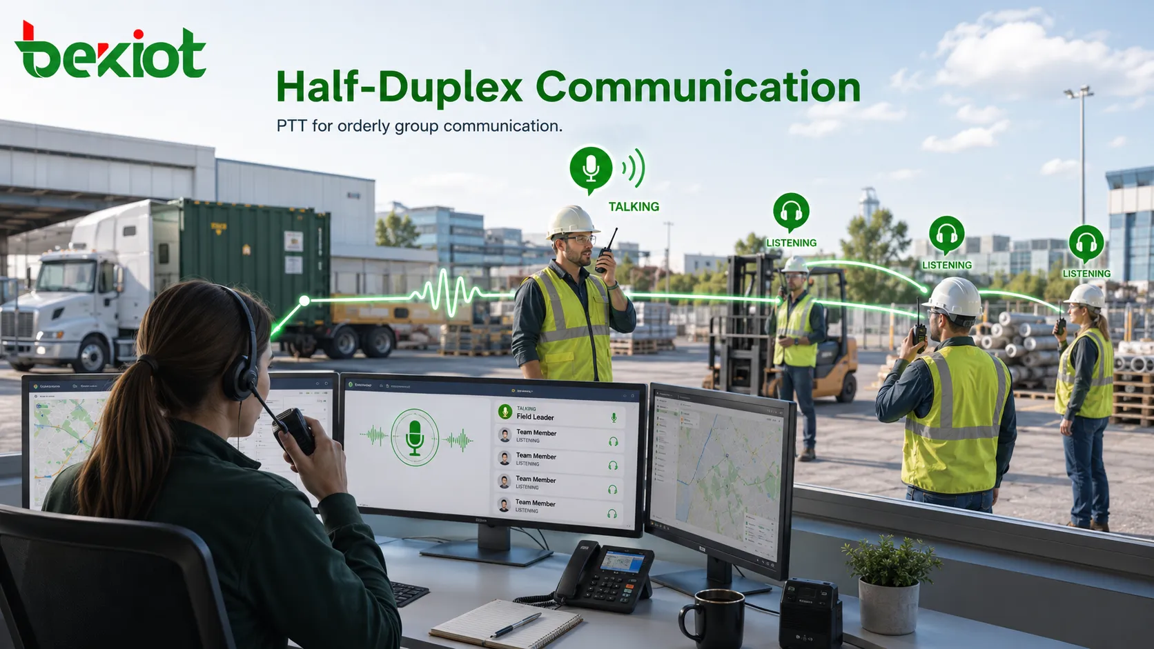 Half-duplex radio push to talk communication for field dispatch and multi-user workgroups