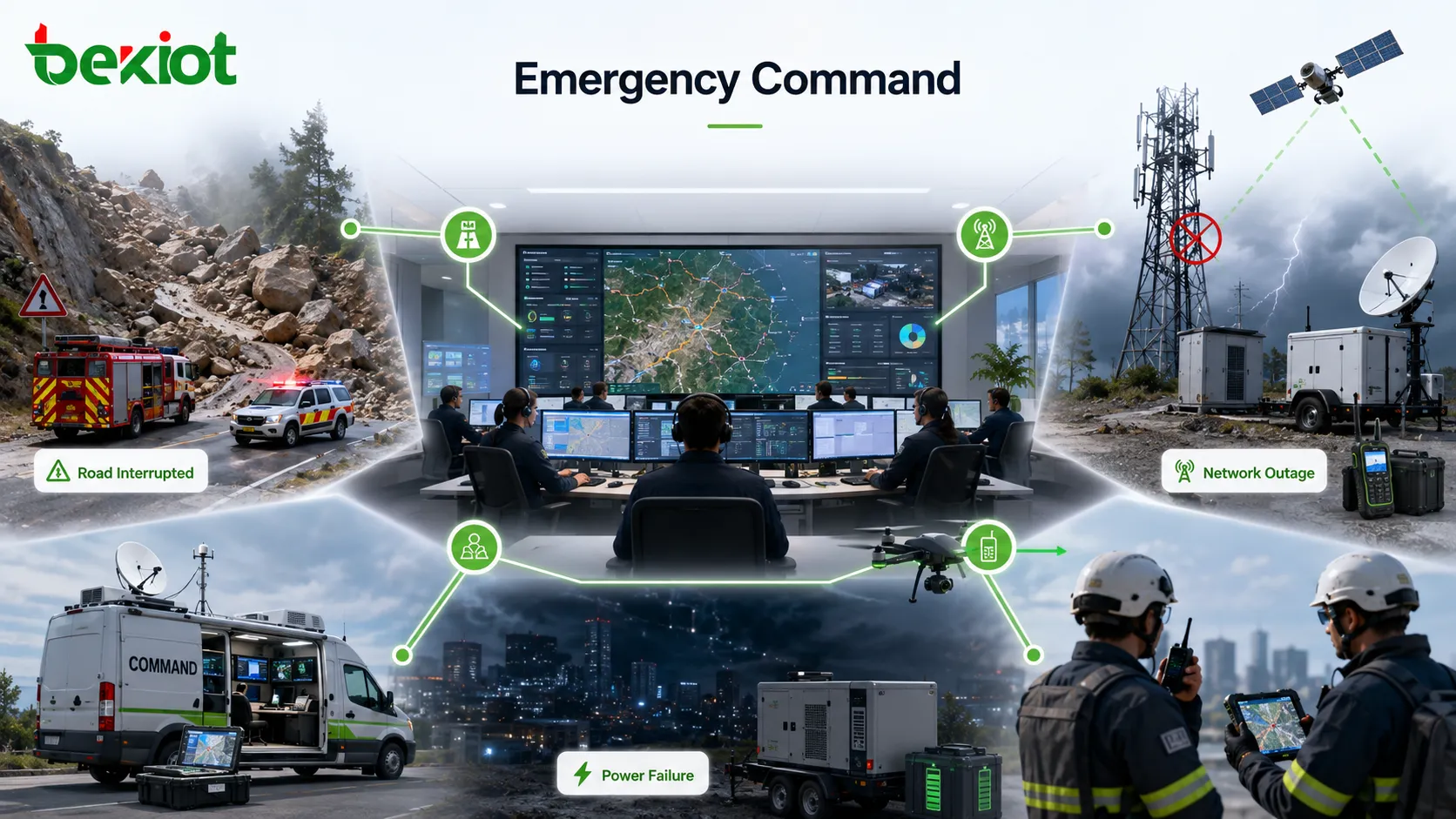 Emergency command system designed for road interruption network outage and power failure scenarios