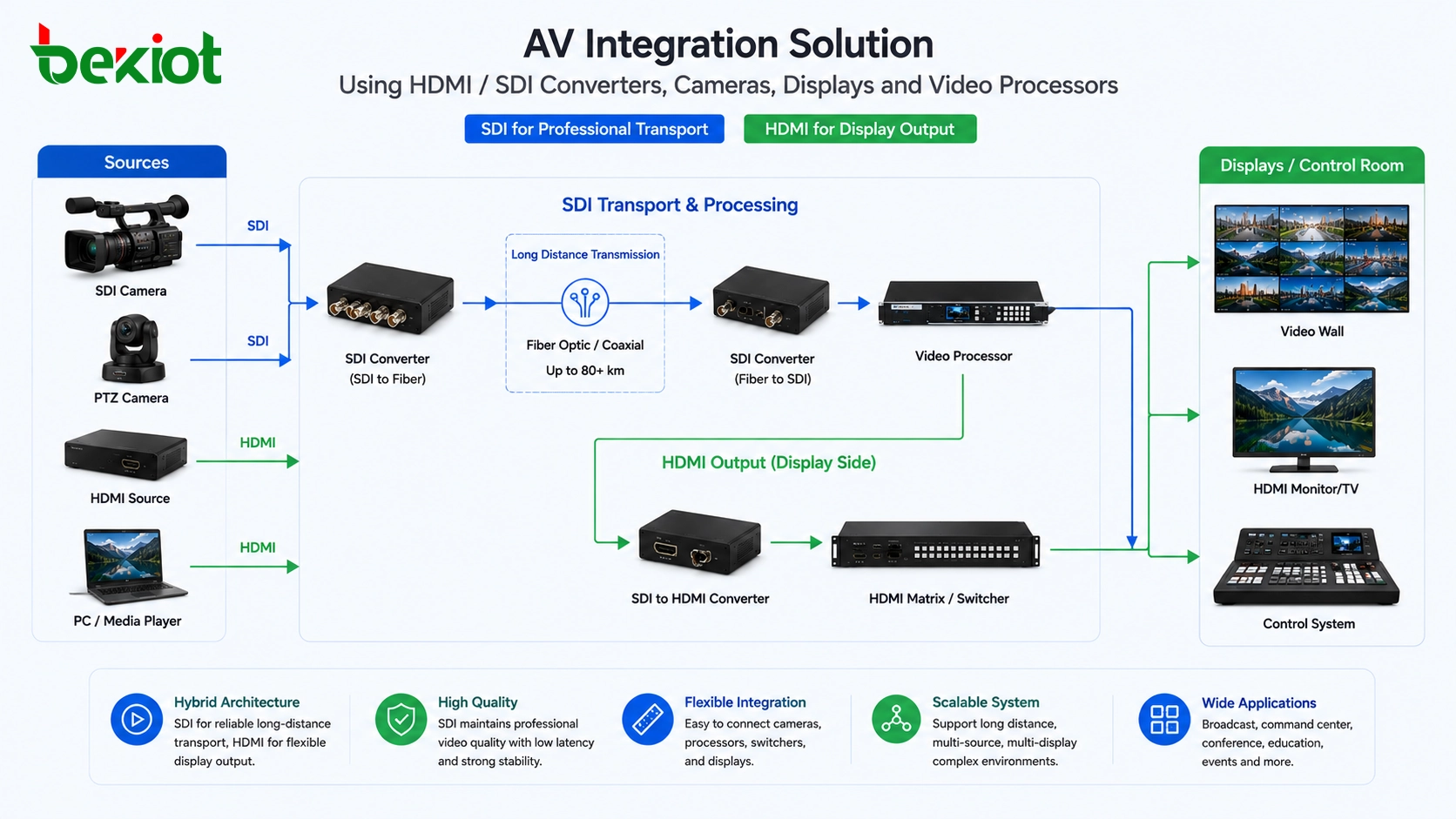 AV integration solution using HDMI SDI converters cameras displays and video processors