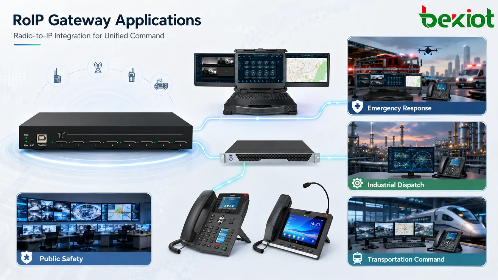 RoIP Gateway used in emergency response industrial dispatch public safety and transportation command systems