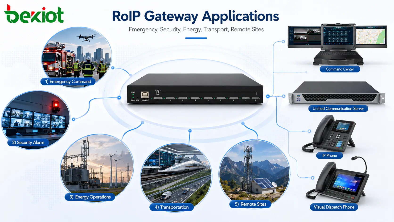 RoIP Gateway applications in emergency command security alarm linkage energy transportation and remote site communication