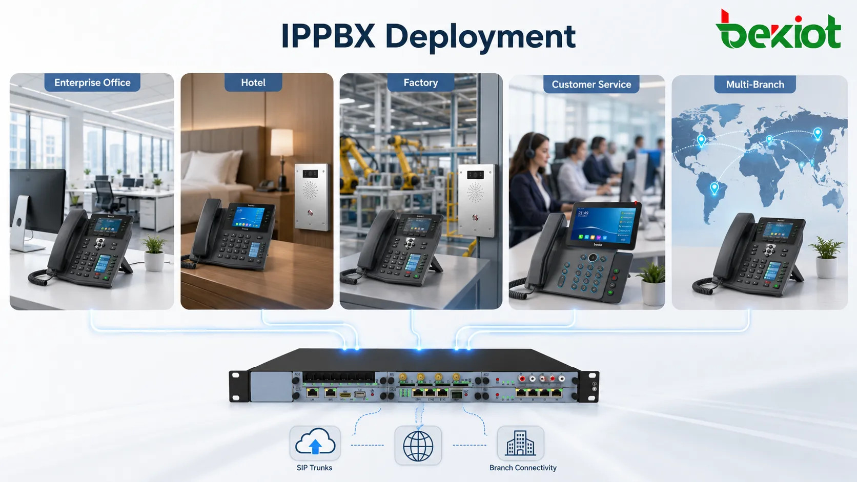 IPPBX deployment for enterprise offices hotels factories customer service centers and multi-branch organizations