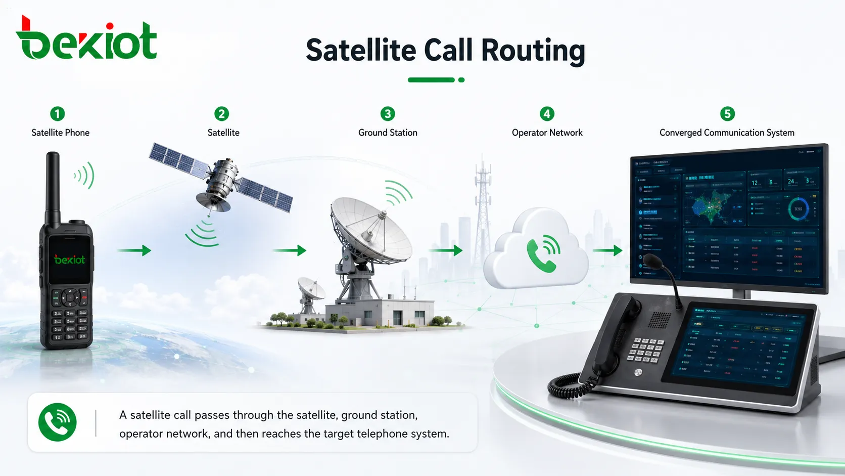Satellite phone call routing through satellite ground station and telecom operator network