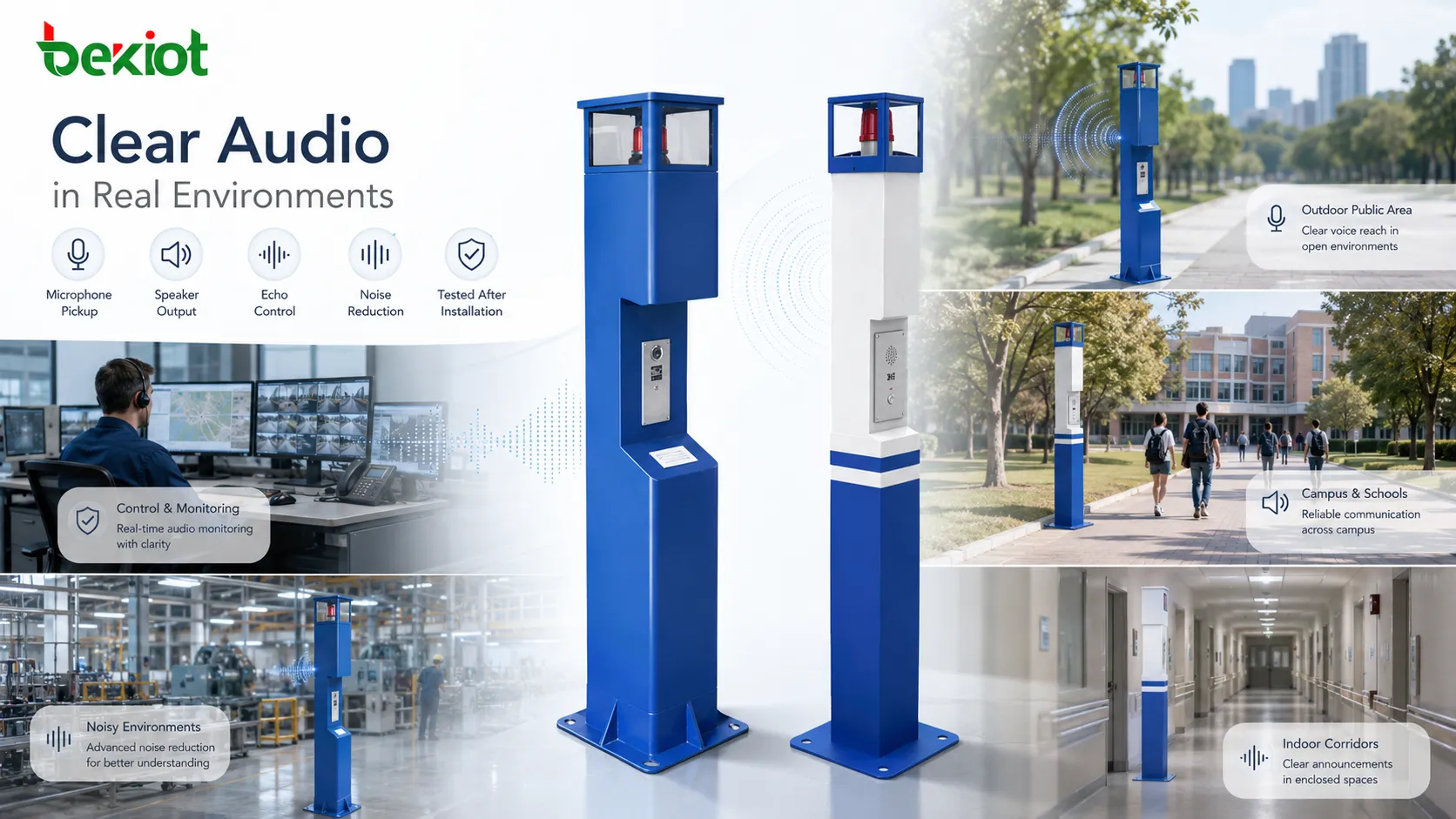 Embedded communication equipment audio design showing microphone pickup speaker output noise control echo reduction wall installation and control room voice communication