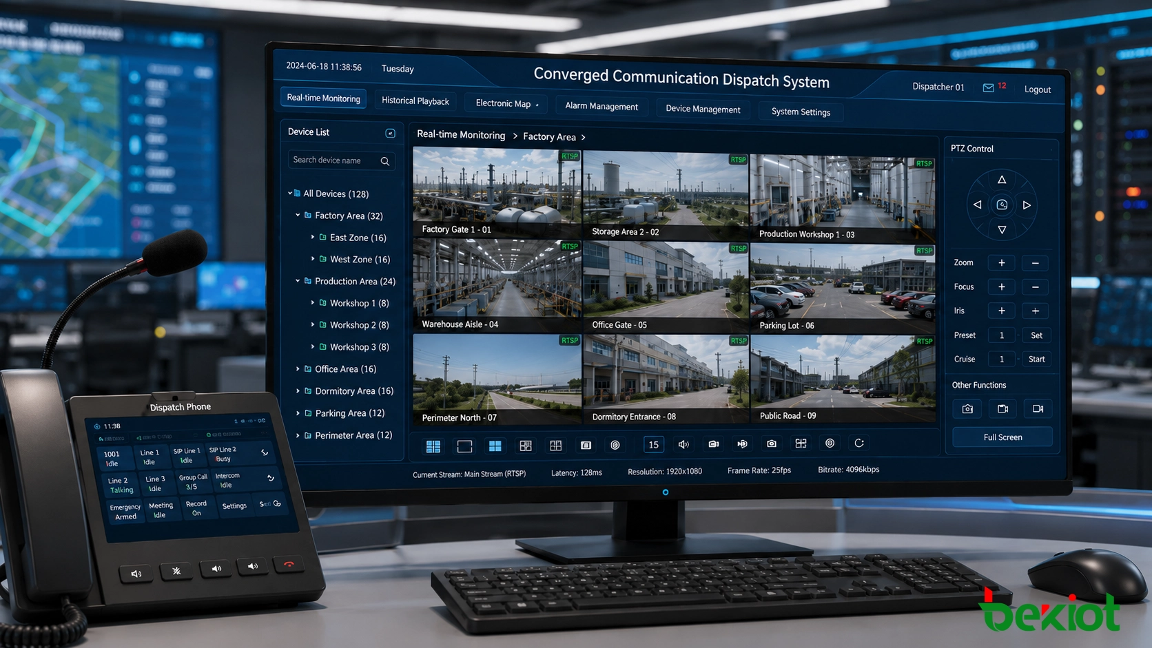 RTSP video stream access displayed on a dispatch console for live surveillance viewing