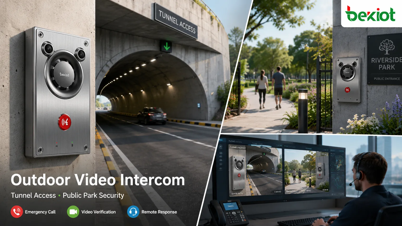 BHP-SOSA12 outdoor video intercom deployed in an urban park for visitor assistance and centralized security management