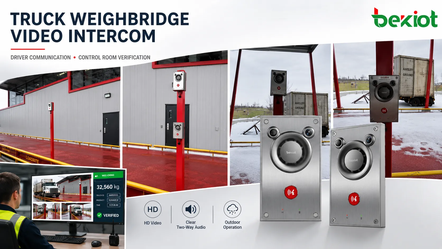 BHP-SOSA12V video intercom installed at a truck weighbridge for driver communication and control room verification