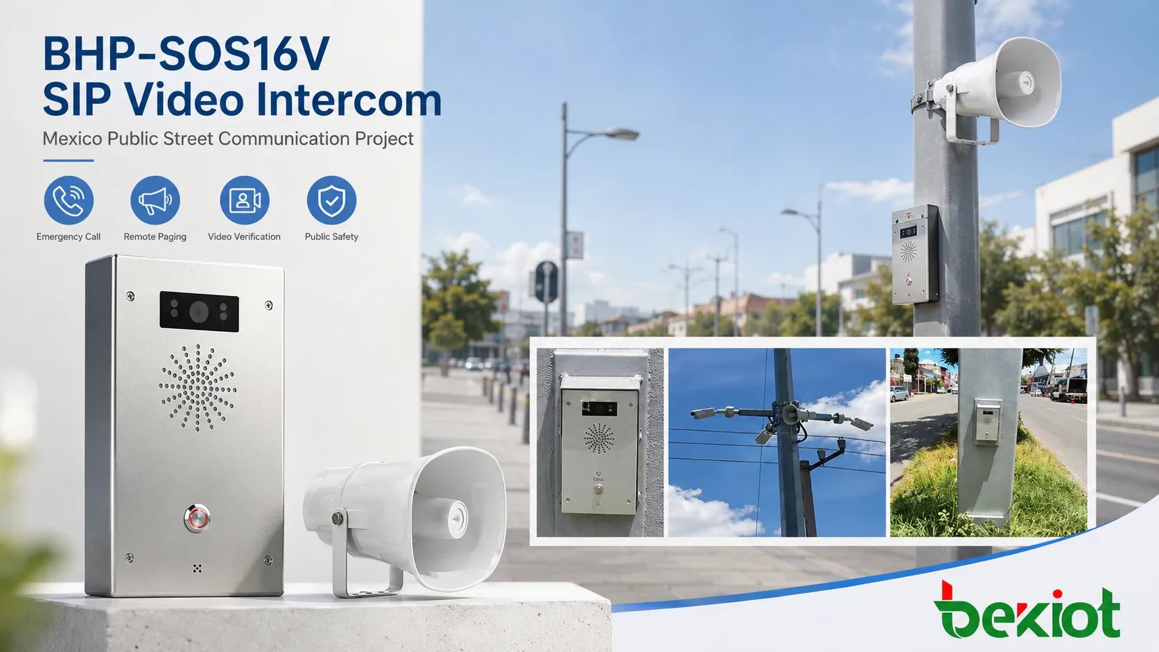 BHP-SOS16V SIP video intercom installed on a public street for emergency calling and control center communication