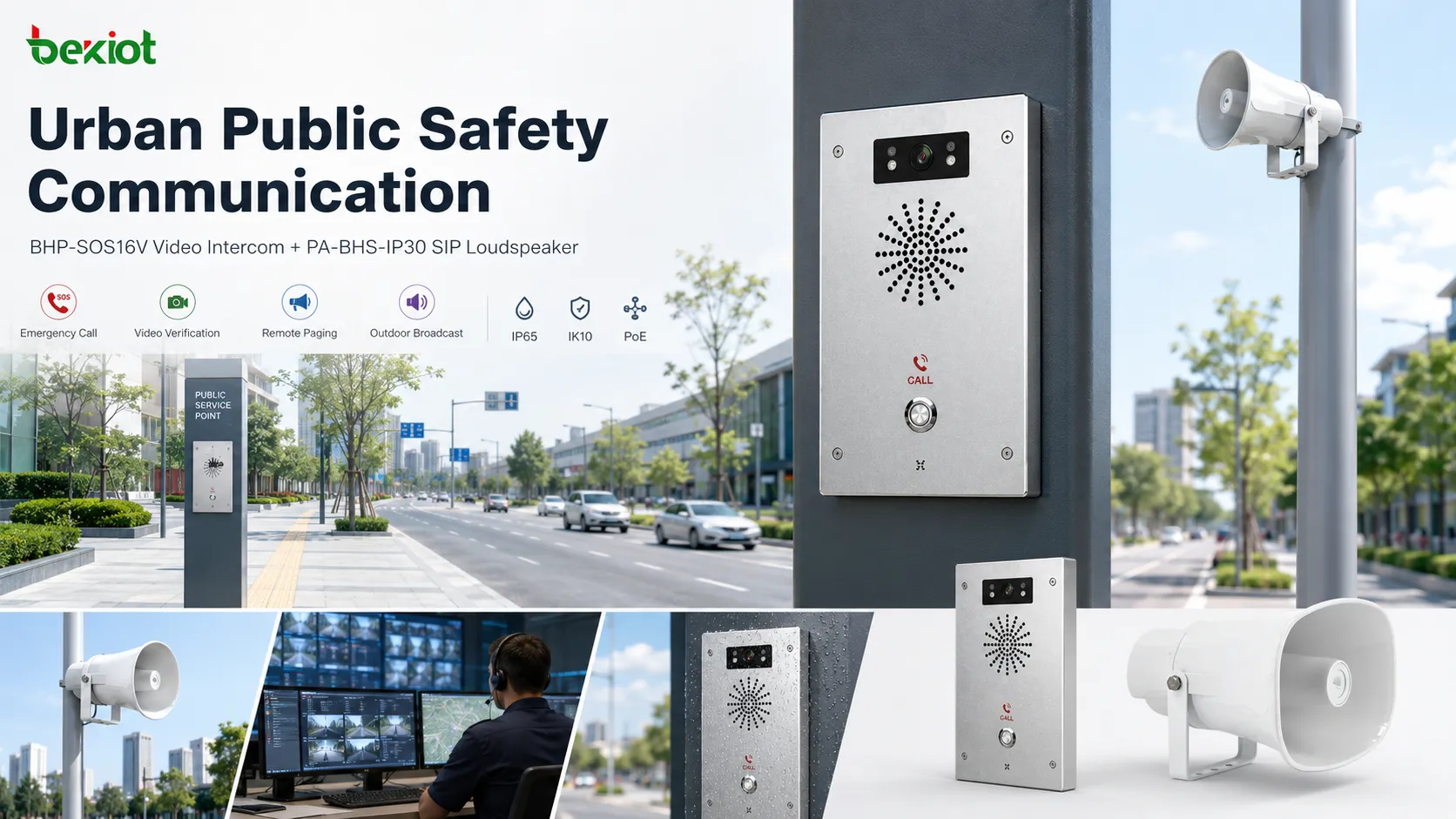 PA-BHS-IP30 SIP loudspeaker installed for outdoor public street announcements and emergency broadcast coverage